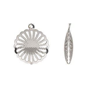 Drop, stainless steel, 18mm double-sided domed round with textured cut-out sun design. Sold per pkg of 6.
