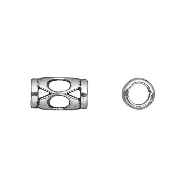 Bead 1pkg20 silver-plated "pewter", 13x7mm tube / oval cutouts, antique Dione&reg; image number 0