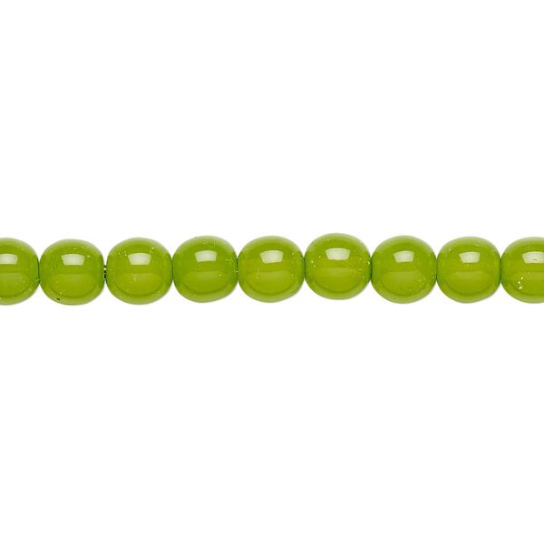 Bead, Czech dipped d&eacute;cor glass druk, lime green, 6mm round. Sold per 15-1/2" to 16" strand. image number 0
