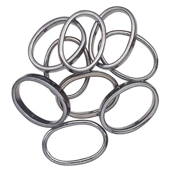 Bead frame 1pkg10 gunmetal-finished "pewter", 19x14mm oval / fits up to 16x10.5mm bead image number 0
