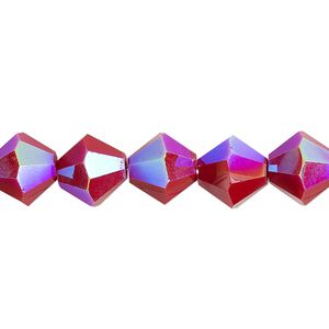 Bead 1pk opaque red AB, Celestial Crystal&reg; 10mm bicone 8 inch