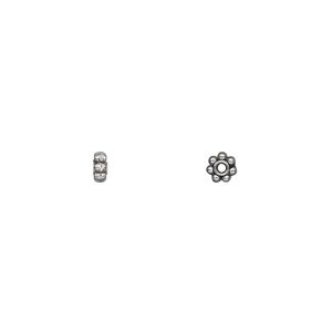 Bead 1pkg250 silver-plated "pewter", 4x2mm beaded rondelle / antique