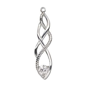 Focal, sterling silver and cubic zirconia, clear, 34.5mmx10mm single-sided Celtic knot. Sold individually.