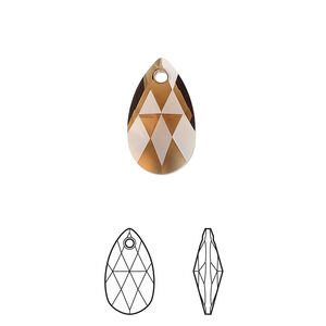 Drop 1pkg144 smoked topaz, Swarovski&reg; ReCreated&trade;, 16mm pendant faceted pear 6106