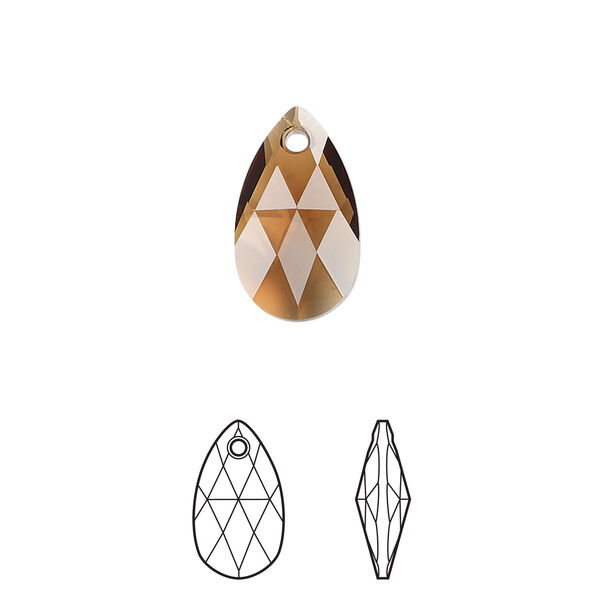 Drop 1pkg144 smoked topaz, Swarovski&reg; ReCreated&trade;, 16mm pendant faceted pear 6106 image number 0