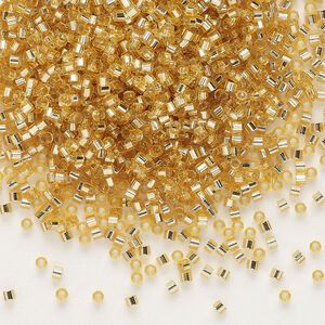 Seed bead, Delica&reg;, glass, pkg/250g, #11 cut, transparent silver-lined gold (DBC-0042).