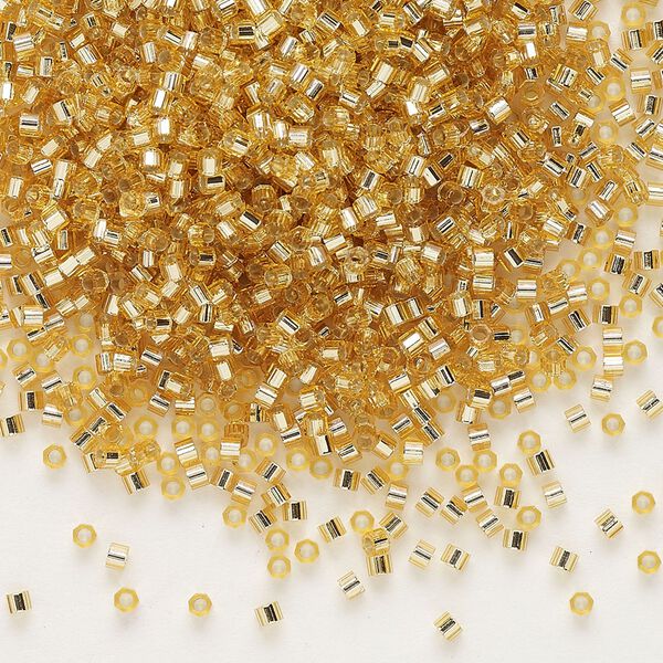 Seed bead, Delica&reg;, glass, pkg/250g, #11 cut, transparent silver-lined gold (DBC-0042). image number 0