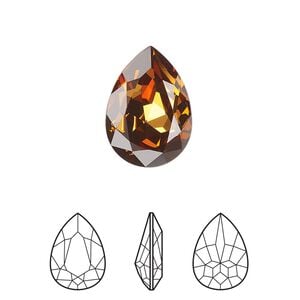 Fancy stone 1pk light amber foil back, Crystal Passions&reg; 18x13mm pear 4320
