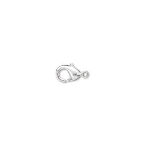 Clasp lobster claw 1pkg10 silver-plated, 7x5mm, brass 1-strand