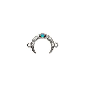 Link, cubic zirconia / glass rhinestone / black-finished brass, clear and green, 12x10mm single-sided naja. Sold individually.