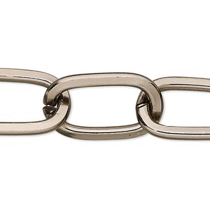 Chain 1pkg1 cable, 15mm flat oval, aluminum / anodized gunmetal 25 foot unfinished