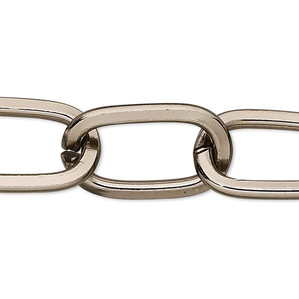 Chain 1pkg1 cable, 15mm flat oval, aluminum / anodized gunmetal 25 foot unfinished image number 0