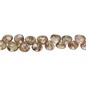 Andalusite 1pkg1, hand-cut top-drilled faceted puffed teardrop bead natural , 7 inch 5-6mm