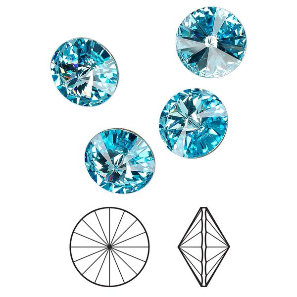Chaton 144pk aquamarine foil back, Swarovski&reg; 14mm rivoli 1122 image number 0