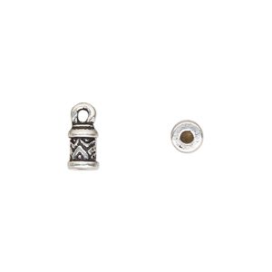 Cord end, glue-in, TierraCast&reg;, antique silver-plated pewter (tin-based alloy), 7.5x5mm with temple design, 2mm inside diameter. Sold per pkg of 2.