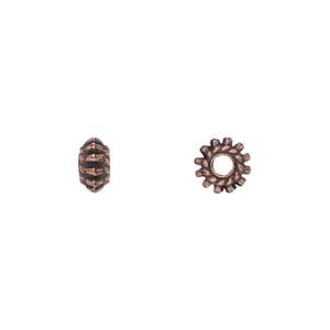 Bead 1pkg50 copper-plated "pewter", 7x4mm coiled rondelle / 2sided, antique