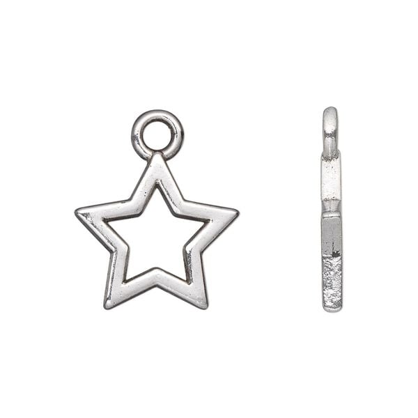Charm, antique silver-plated "pewter" (zinc-based alloy), 17x17mm double-sided open star. Sold per pkg of 20. image number 0
