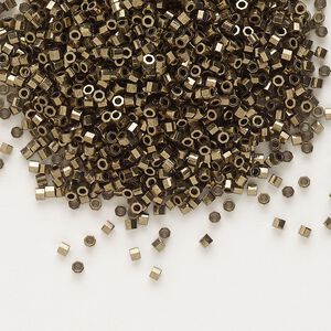 Seed bead, Delica&reg;, glass, pkg/7.5g, #11 cut, opaque metallic dark bronze (DBC-0022).