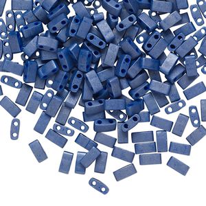 Seed bead, TILA&reg;, glass, pkg/10g, 5x2.3mm half tila rectangle, opaque matte denim blue, (HTL-2075).