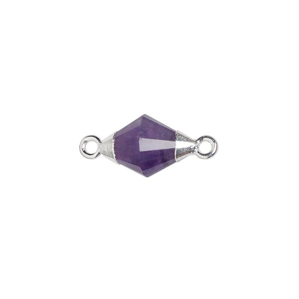 Link 1pkg1, electroplated sterling silver and amethyst (natural), 12x8mm hand-cut faceted bicone image number 0