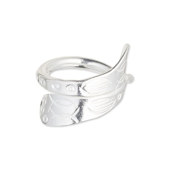 Ring, silver-plated copper, 12.5mm wide with Christian fish design, size 7-1/2. Sold individually. image number 0