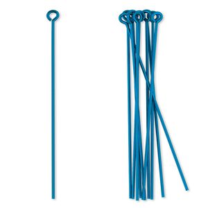Eye pin 1pkg10 niobium, 1.75 inch, 21 gauge anodized teal