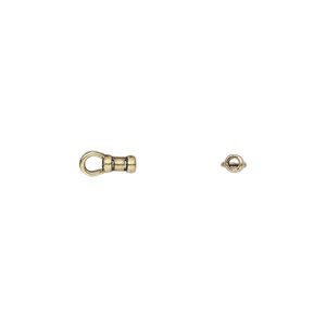 Crimp end 1pkg10 brass, 5x2.5mm tube / loop / 1mm inside diameter, antiqued