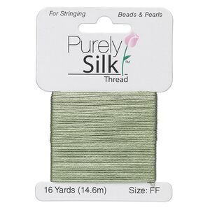 Thread, Purely Silk&trade;, dark green, size FF. Sold per 16-yard card.