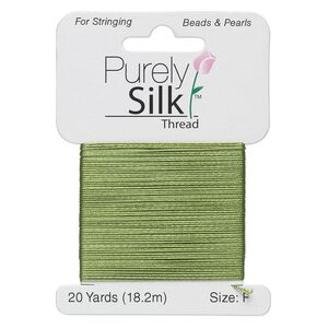 Thread, Purely Silk&trade;, bright green, size F. Sold per 20-yard card.