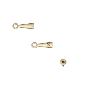 Cord end 1pkg10 gold-plated, 8x3mm cone / up to 0.024 inch inside diameter, brass / Screw-Tite Crimps&trade;