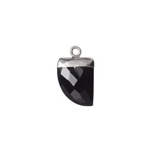 Drop, black onyx (dyed) and silver-plated copper, 14x10mm-15x12mm hand-cut faceted flat tooth. Sold individually.