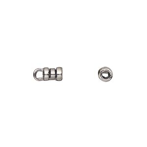 Crimp end 1pkg2 silver-plated, 6.5x4mm tube / loop / 2.5mm inside diameter, brass / antiqued