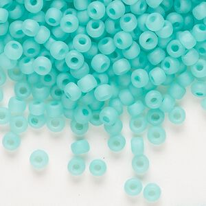 Seed bead, Dyna-Mites&trade;, glass 1pkg0.5kg, #6 round, translucent matte inside dyed color sea foam (222MA  6/0 RR)