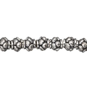 Bead 1pkg1troyoz silver-plated, 7mm fancy rondelle / tassel, copper / nylon antique