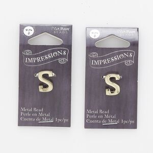 Bead 1pkg2 gold-finished "pewter", 13x9mm letter S