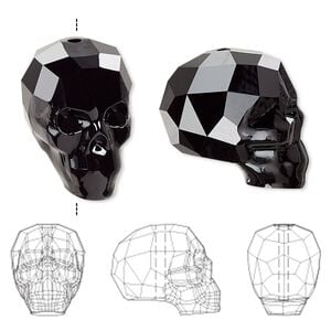 Bead 12pk jet, Swarovski&reg; 19x18mm skull 5750