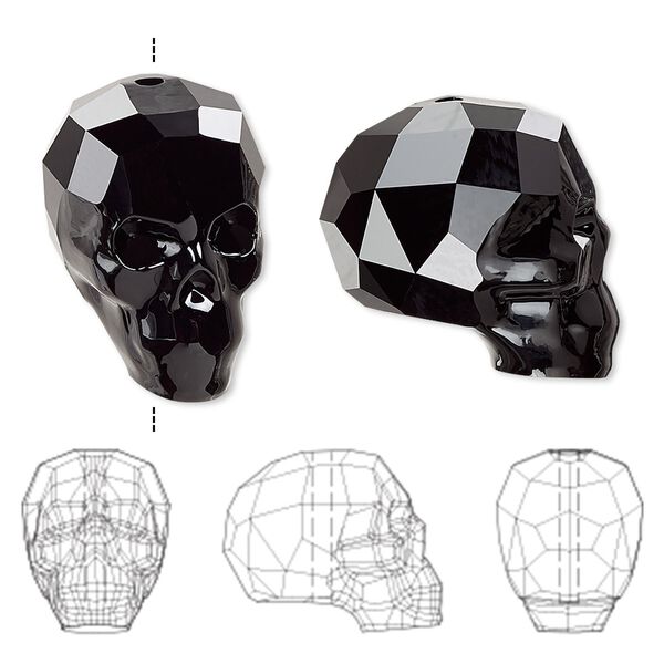 Bead 12pk jet, Swarovski&reg; 19x18mm skull 5750 image number 0