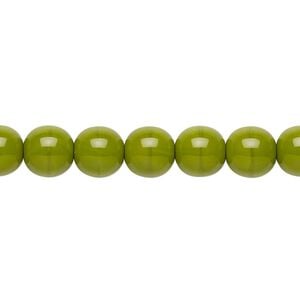 Bead, Preciosa, Czech glass druk, opaque chartreuse, 8mm round. Sold per 15-1/2" to 16" strand.