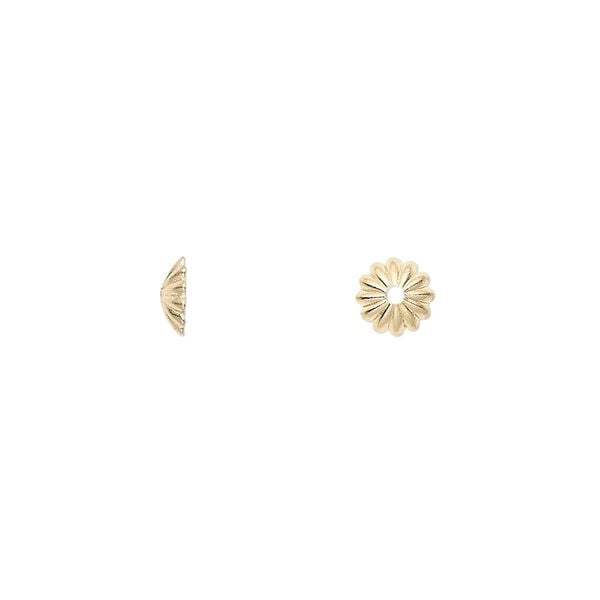 Bead cap, gold-plated brass, 6x1.5mm ribbed round, fits 6-8mm bead. Sold per pkg of 500. image number 0