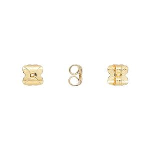 Earnut 1pkg100 gold-plated, 6x6mm clover, brass 50 pair