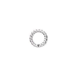 Jump ring 1pkg100 silver-plated, 10mm twisted round, 14 gauge / 6.8mm inside diameter / brass