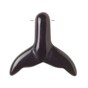 Black obsidian 1pkg1, side-drilled double-sided carved whale tail focal natural 34x32mm