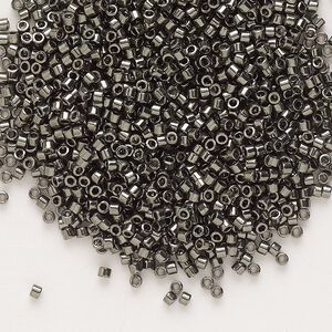Seed bead, Delica&reg;, glass, pkg/7.5g, #11 round, opaque nickel-plated dyed color dark grey (DB-0452).