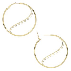 Earring hoop 1pkg2 gold-plated, 58mm round / hinged / closed loop, steel 1 pair