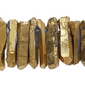 Quartz crystal 1pkg1, electroplated hand-cut top-drilled natural point bead 4 inch 25x4mm-35x10mm