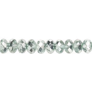 Bead, Czech fire-polished glass, icy teal, 7x5mm faceted rondelle. Sold per 15-1/2" to 16" strand.