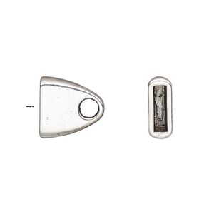 Cord end glue-in 1pkg4 "pewter", 13x13mm smooth flat / 9.5x2.5mm inside diameter, antiqued / silver-finished
