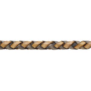 Cord, leather (dyed), gold and black, 5mm braided round. Sold per pkg of 1 yard.