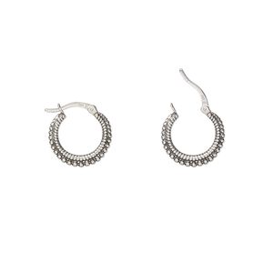 Earring, Create Compliments&reg;, antiqued sterling silver, 19mm hoop with beaded and rope design with latch-back closure. Sold per pair.