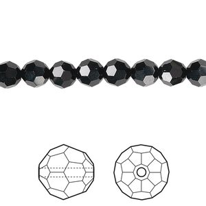 Bead 12pk jet, Crystal Passions&reg; 6mm round 5000
